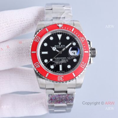 Clean Factory Swiss 3135 Rolex Submariner Red Ceramic Bezel Watch 40mm